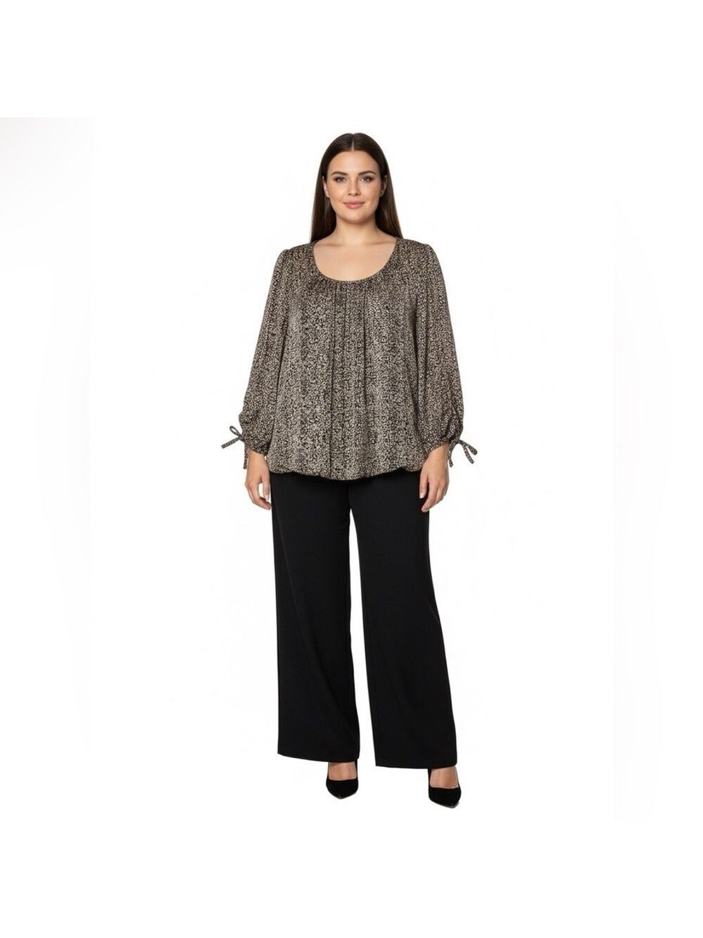 HAVER LONDON Easy Care Poly Bubble Hem Top Bubble Sleeves Fully Lined US Sz 1X